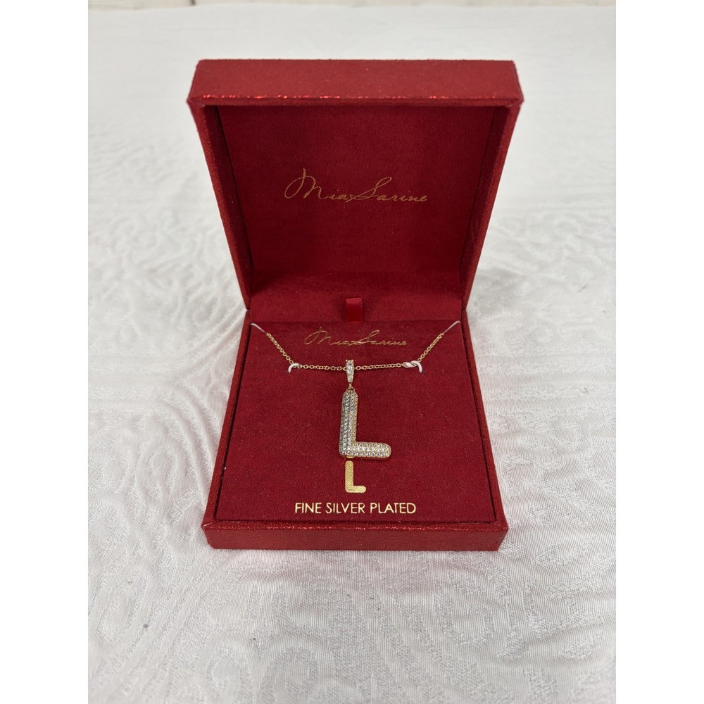 Gold Tone Mia Sarine initial "L" pendant necklace pave crystal design womens